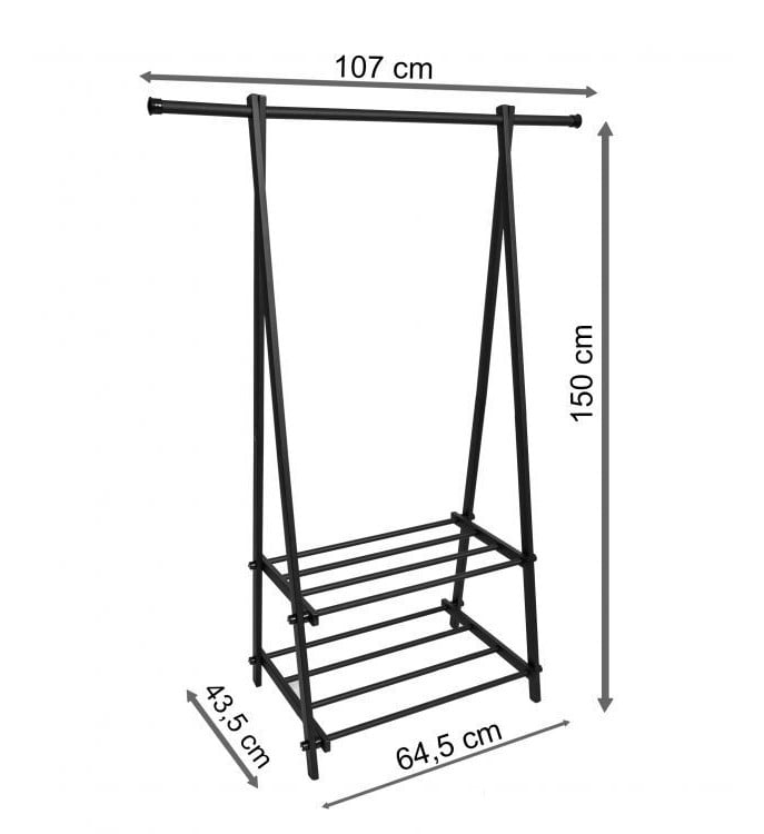 Cuier pentru Haine cu 2 Rafturi pentru Încălțăminte, 150 cm, Negru