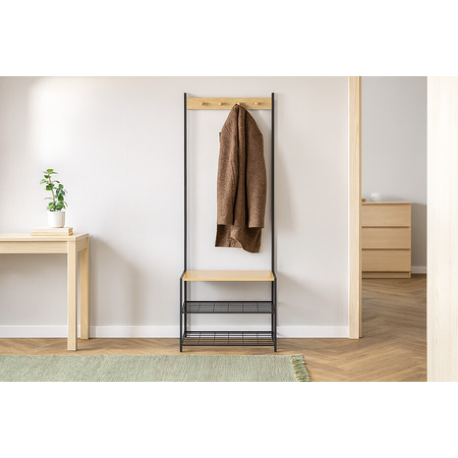 Cuier cu 3 Rafturi pentru Pantofi, Suport pentru Haine și Accesorii, 60x40x175cm - MAXY