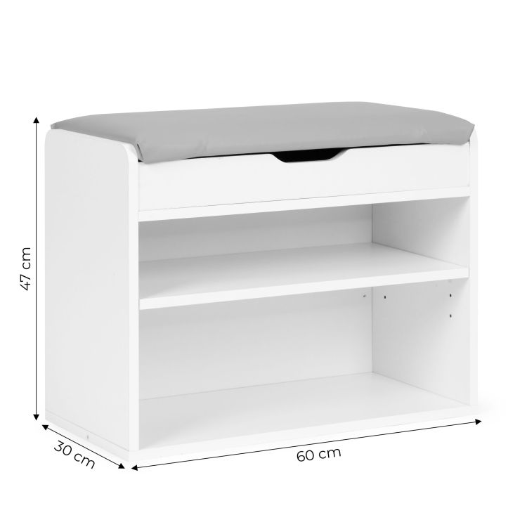 Dulap pentru Pantofi cu Șezut Tapițat, 60 x 30 x 47 cm, Alb/Gri