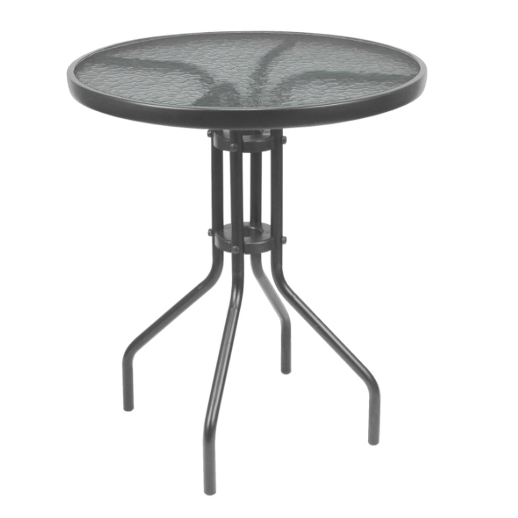 Masă Metalică de Grădină cu Blat din Sticlă 60x60x70 cm, Gri/Negru - MAXY
