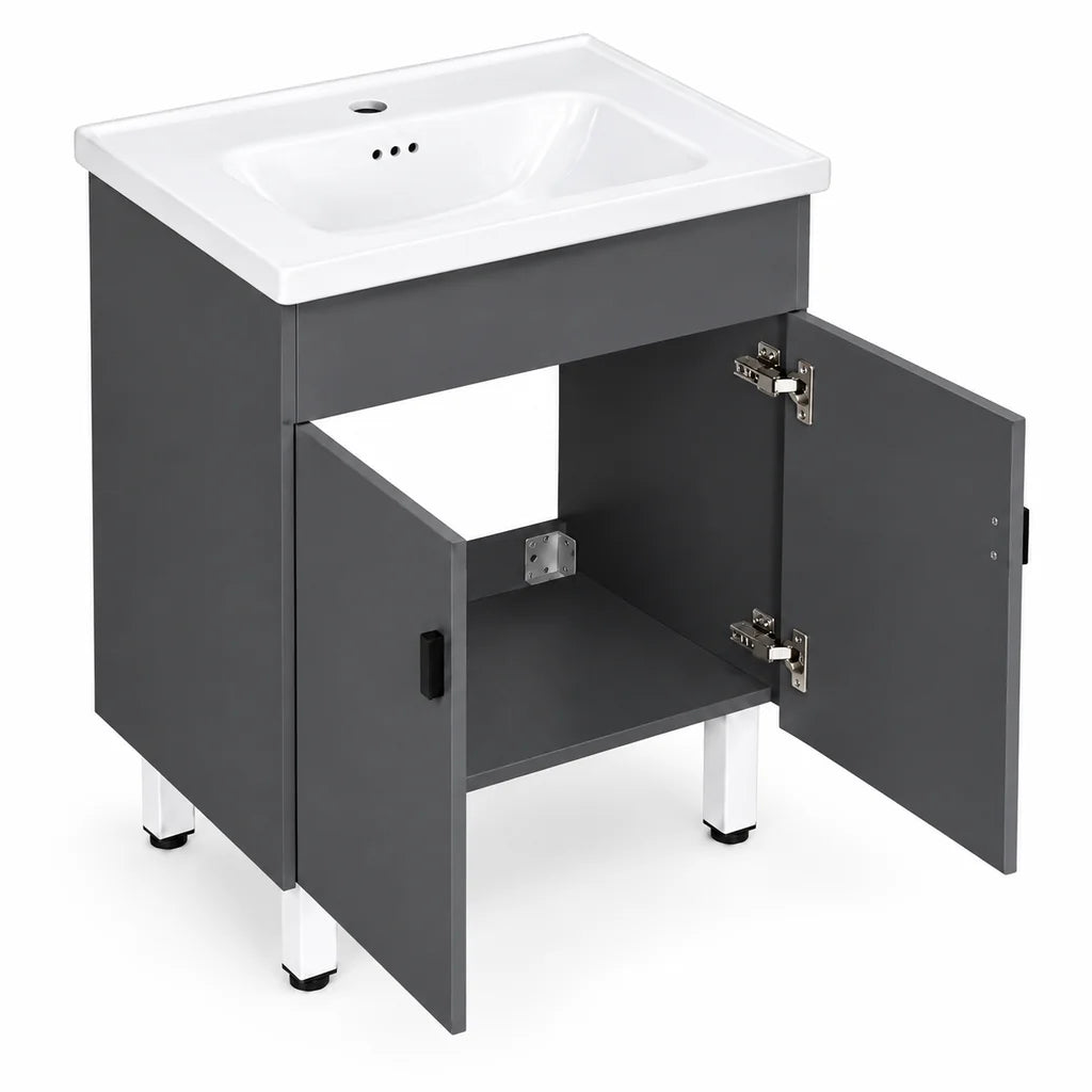 Mobilier de Baie cu Chiuvetă și Oglindă, Culoare Gri