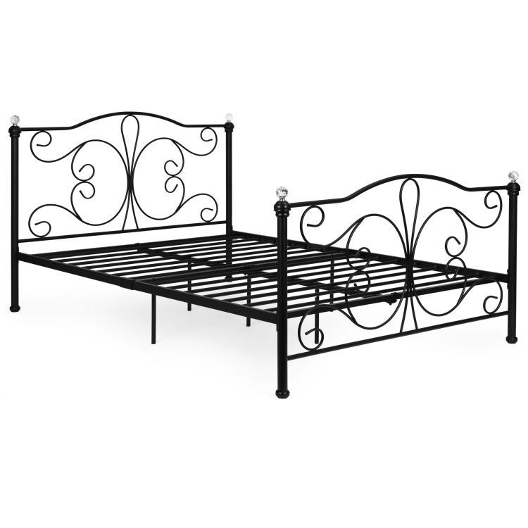 Pat Metalic 140x200 cm cu Design Elegant și Detalii Decorative, Negru, Fără Saltea - MAXY