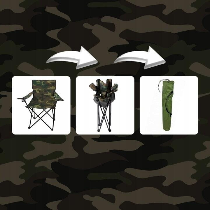 Scaun Pliabil pentru Camping și Pescuit cu Suport Pahar, Camuflaj Verde - MAXY