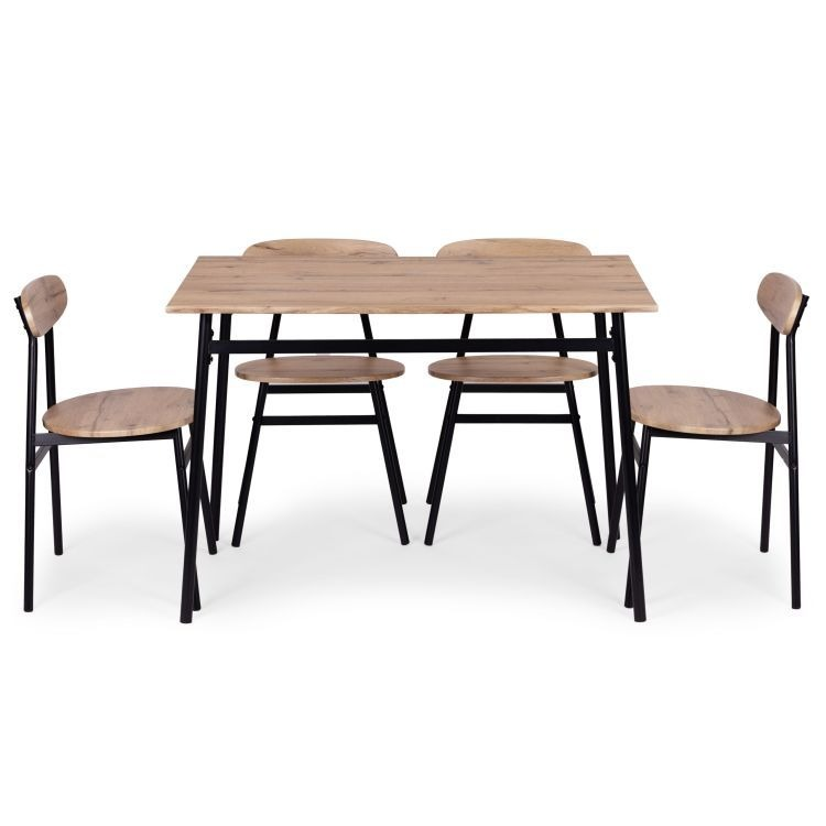 Set Masă și 4 Scaune pentru Bucătărie,Sufragerie OSLO, 110x70x75.5cm, Maro Deschis