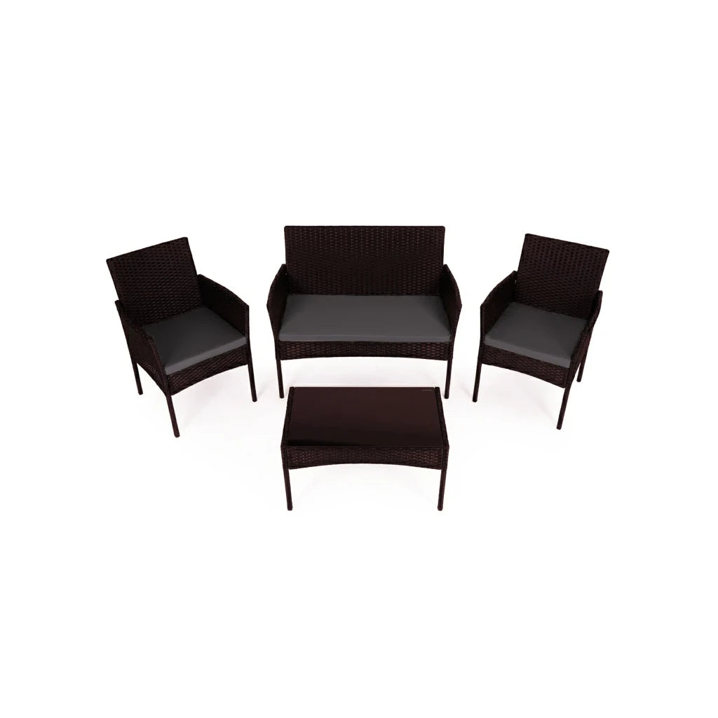 Set Mobilier Gradina Premium, Canapea, 2 Fotolii, Masa, Maro, Perne Gri