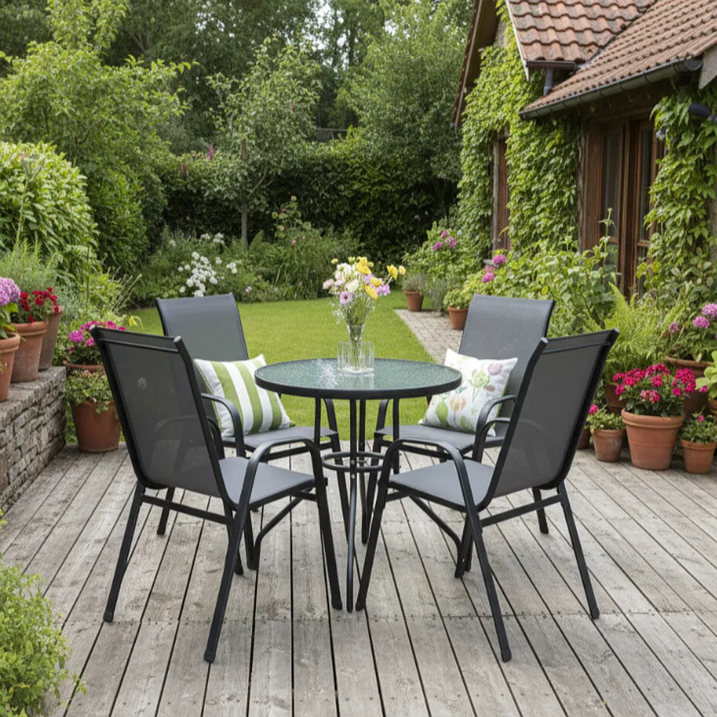 Set Mobilier de Grădină cu Masă și 4 Scaune, Gri - MAXY