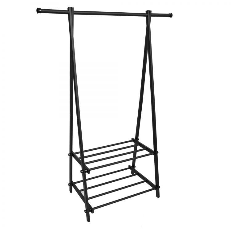 Cuier pentru Haine cu 2 Rafturi pentru Încălțăminte, 150 cm, Negru