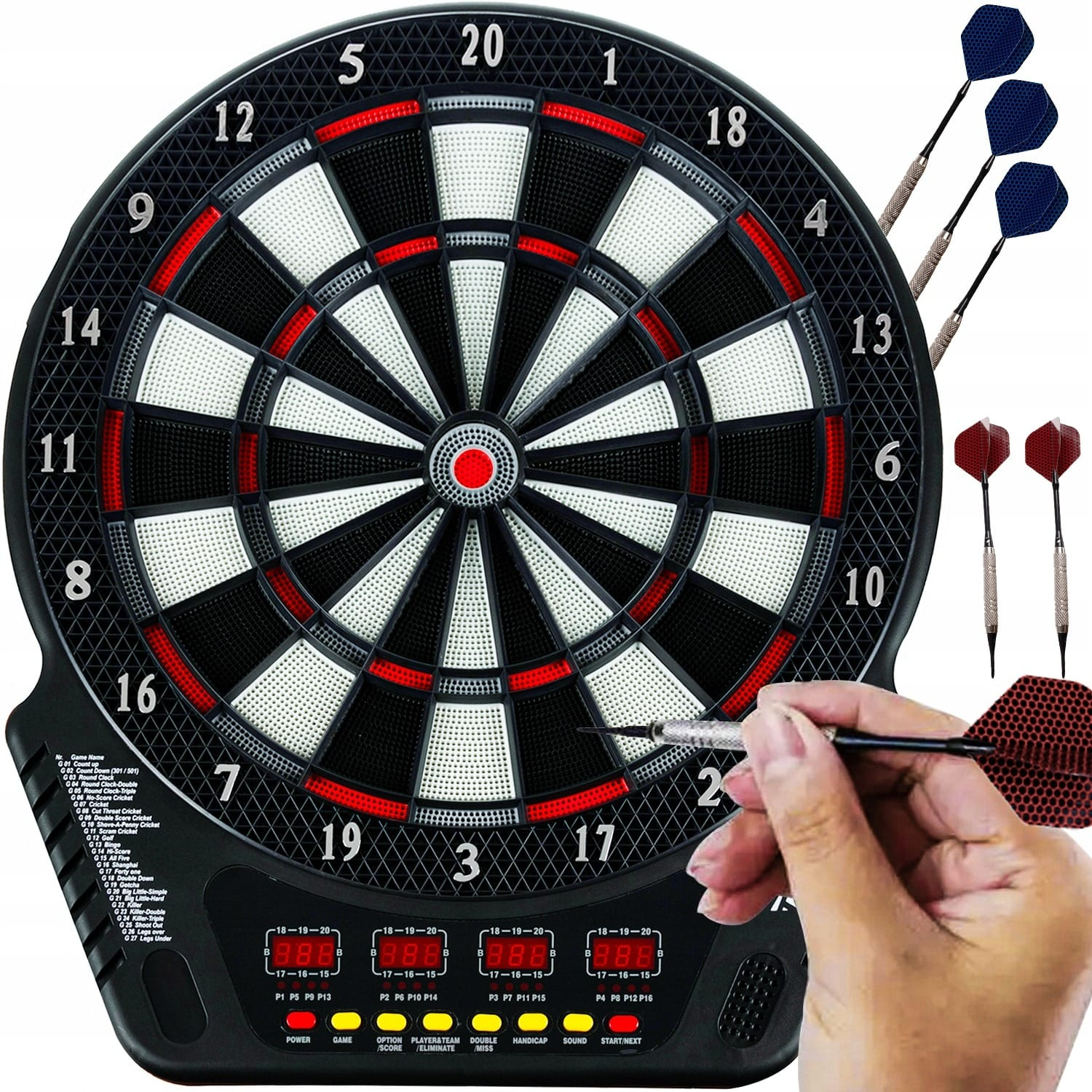 Tablă Darts Electronică cu Scor Automat, 6 Sageti, 27 Jocuri - MAXY