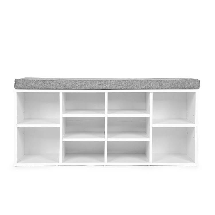 Dulap pentru Pantofi cu Banchetă și 10 Compartimente, Alb, 30,5 x 104 x 49 cm - MAXY