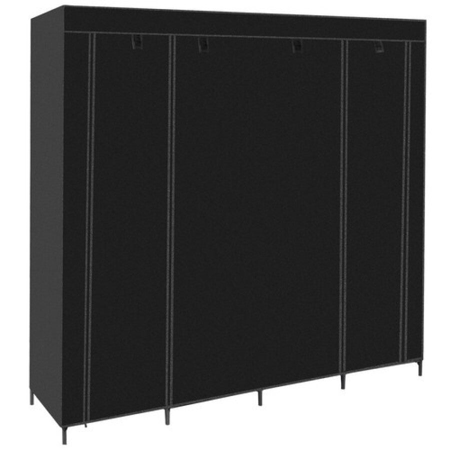 Dulap Textil XXL, 170 x 42 x 170 cm, 14 Rafturi, 2 Bare Pentru Umerașe, 3 Uși, Negru