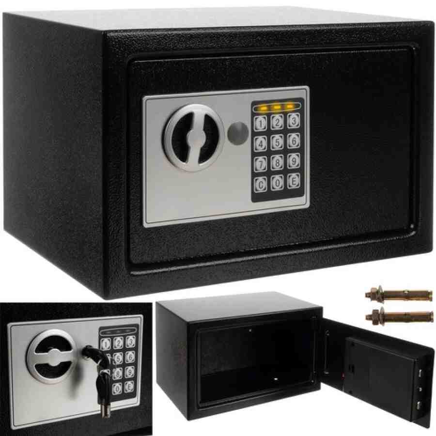 Seif Electronic Metalic cu Cifru Digital și Cheie, 20 x 31 x 20 cm, Negru