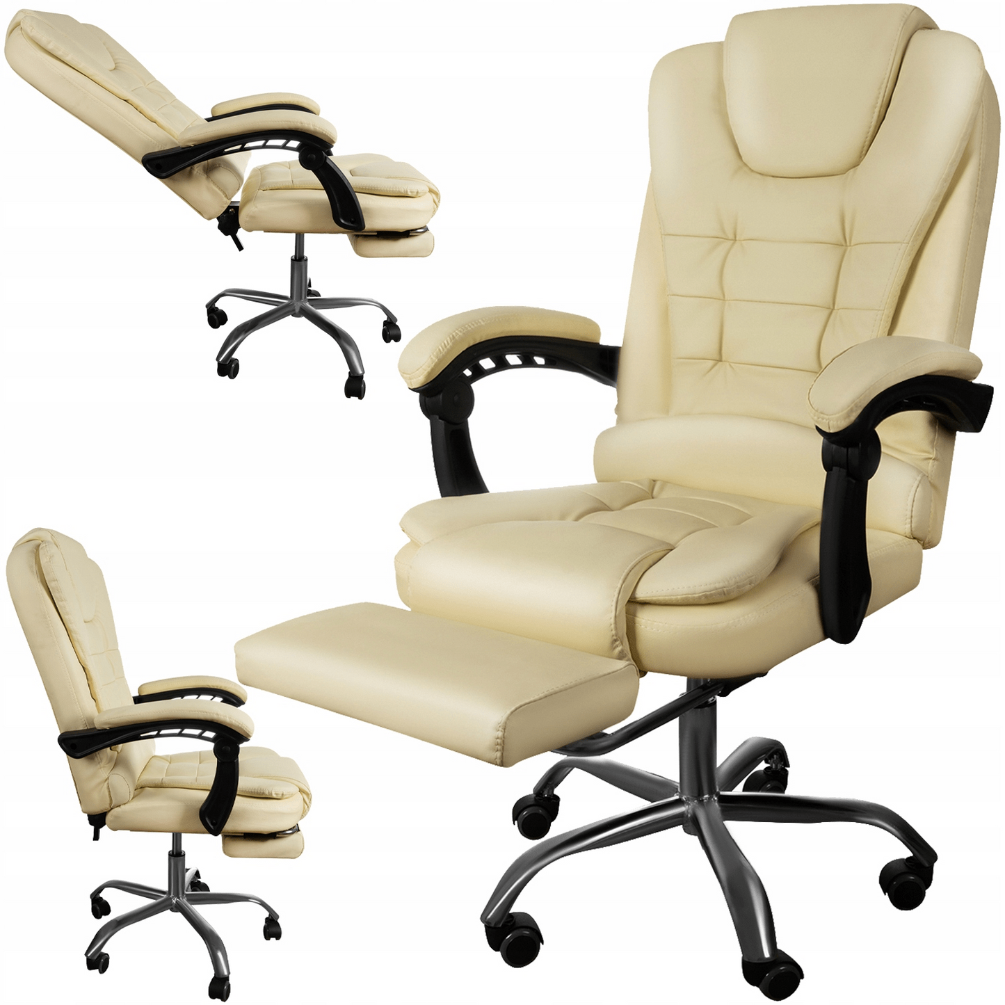Scaun de Birou Directorial Ergonomic cu Suport pentru Picioare și Suport Lombar, Crem - MAXY
