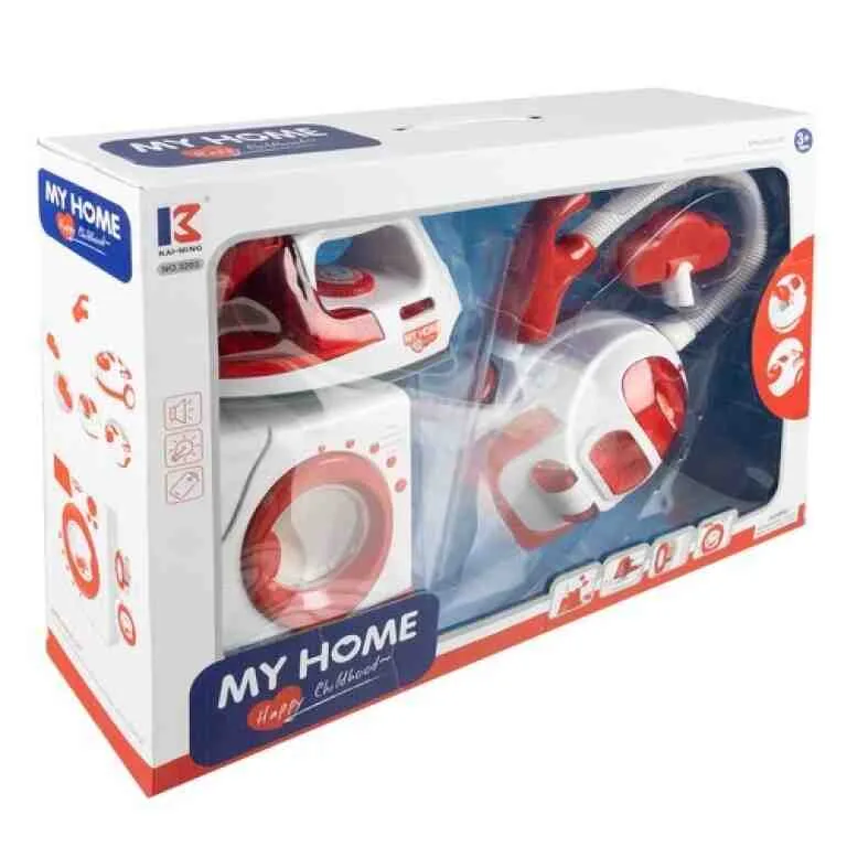 Set Electrocasnice pentru Copii cu Aspirator, Mașină de Spălat, Fier de Călcat și Umerașe - MAXY