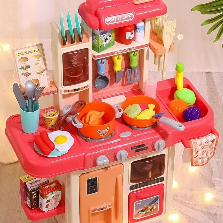 Bucătărie pentru Copii Roz cu 42 Accesorii, Sunete, Lumini LED - MAXY