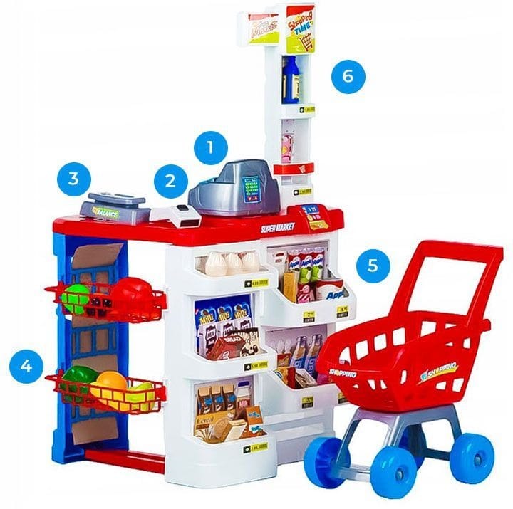 Set Supermarket pentru Copii cu Casă de Marcat, 47 Accesorii, 82 x 50 x 41 cm - MAXY