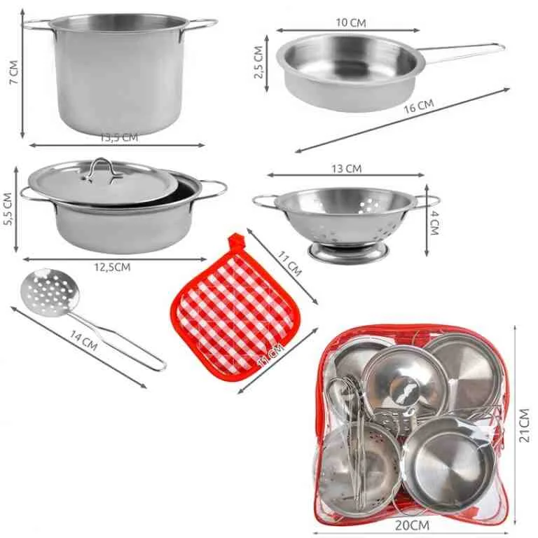 Set Bucătărie Copii din Metal, 13 Piese, cu Rucsac pentru Depozitare - MAXY