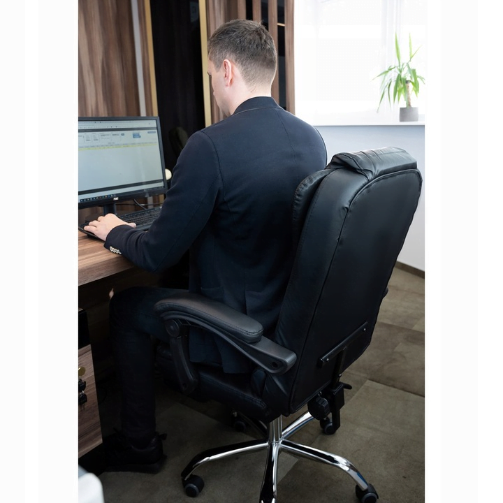 Scaun Directorial Ergonomic cu Suport pentru Picioare și Suport Lombar, Negru - MAXY