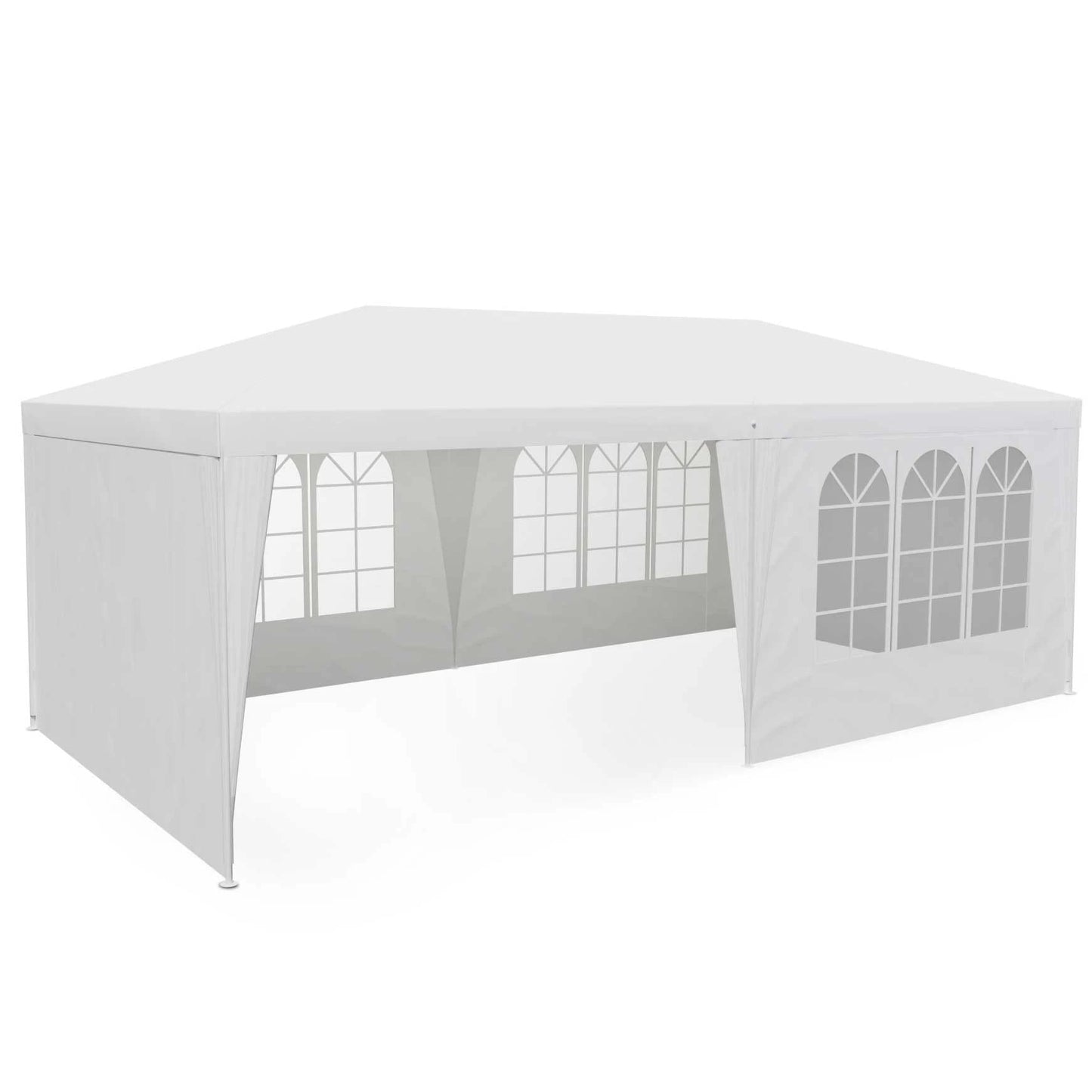 Pavilion de Grădină 3 x 6 m cu 6 Pereți Laterali și Ferestre, Plonos, Alb