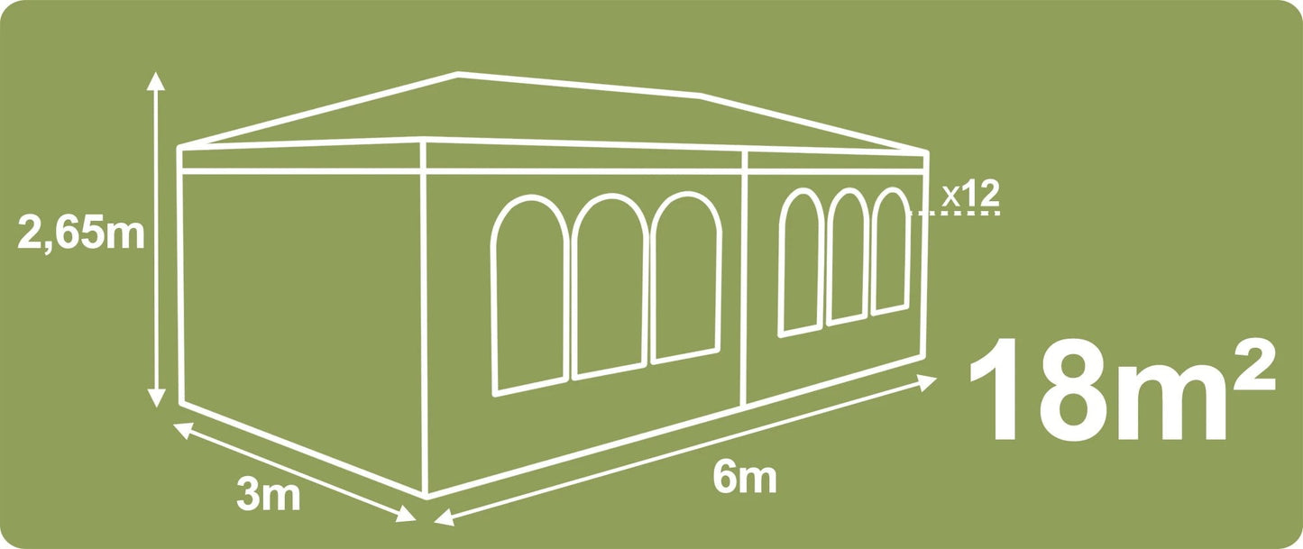 Pavilion de Grădină 3 x 6 m cu 6 Pereți Laterali și Ferestre, Plonos, Alb