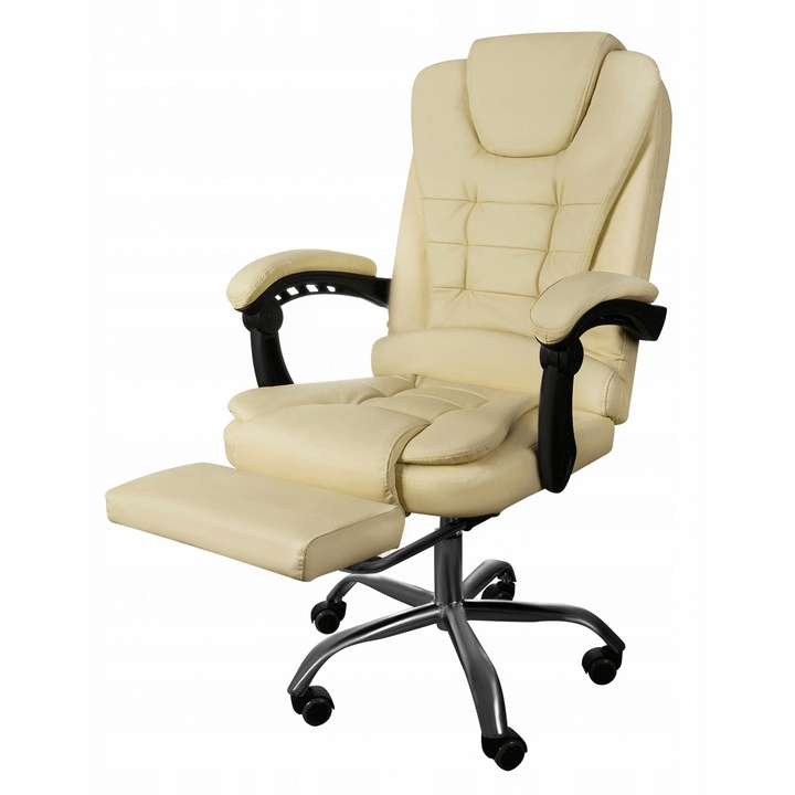 Scaun de Birou Directorial Ergonomic cu Suport pentru Picioare și Suport Lombar, Crem - MAXY