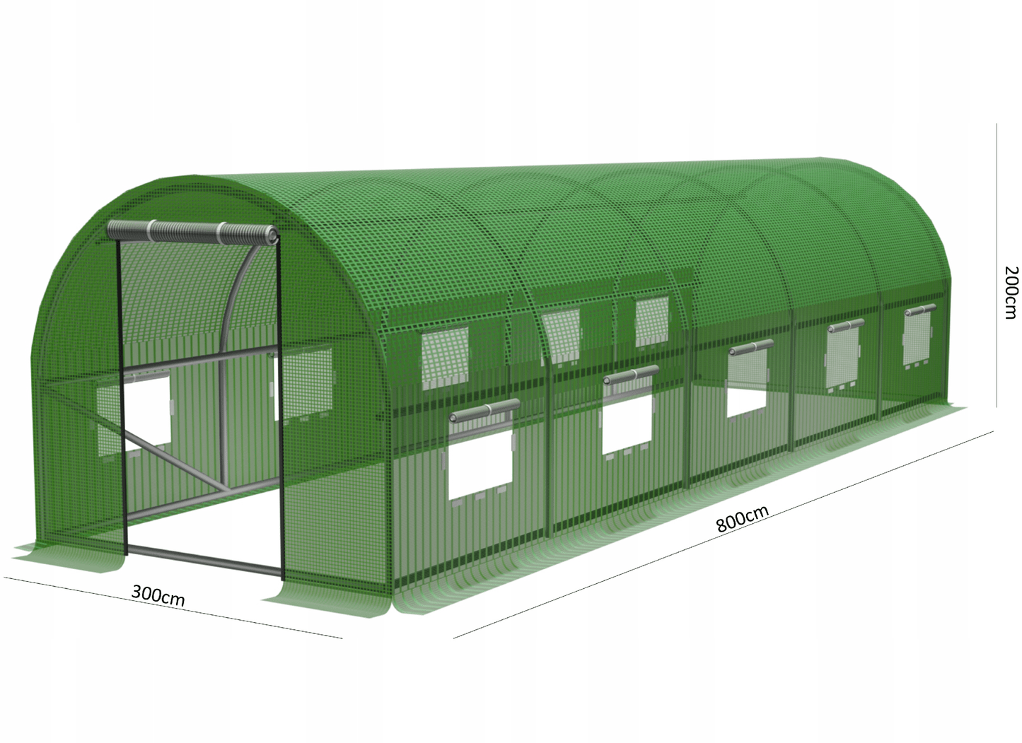 Folie sera polietilena cu insertie de plasa, cu ferestre de aerisire, verde, 8 x 3 m