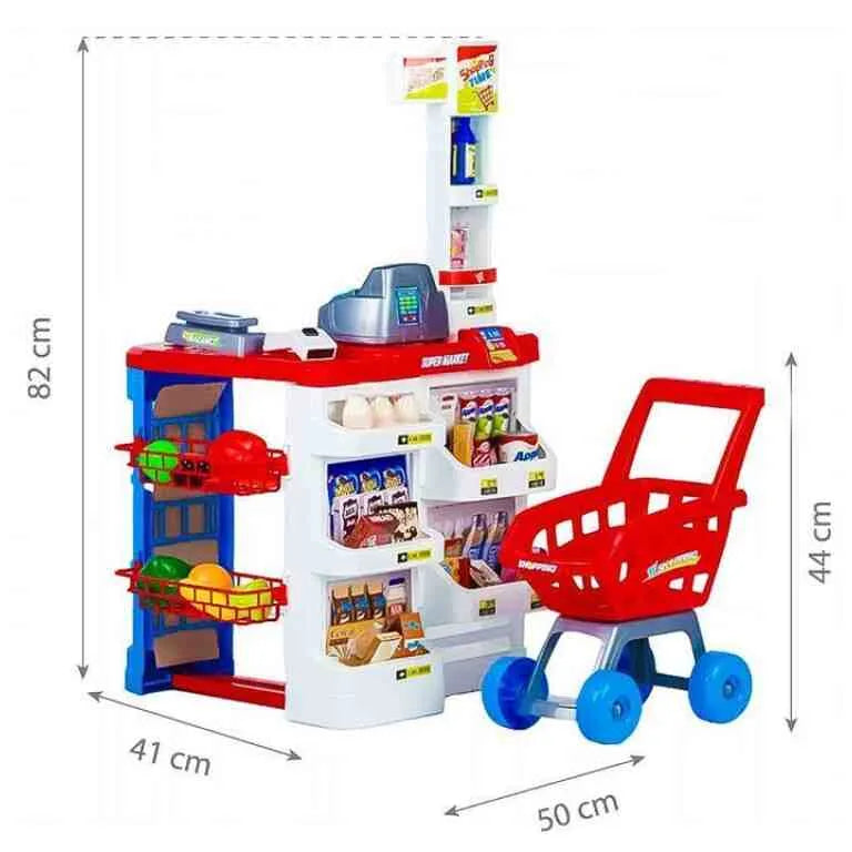 Set Supermarket pentru Copii cu Casă de Marcat, 47 Accesorii, 82 x 50 x 41 cm - MAXY