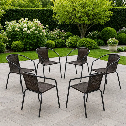Set 6 Scaune Grădină Din Ratan Maro Închis 52x60x72 cm - MAXY