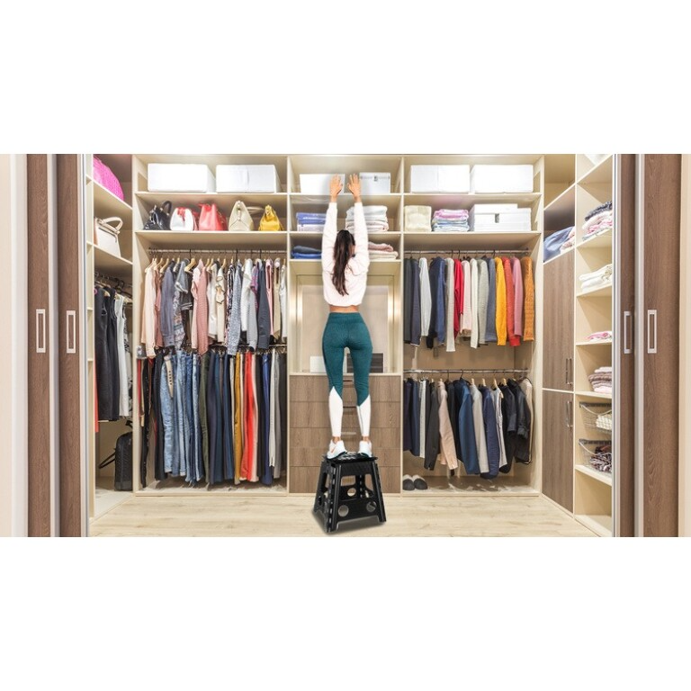 Scaun Pliabil Tip Taburet, 39 cm, Alb Negru - MAXY