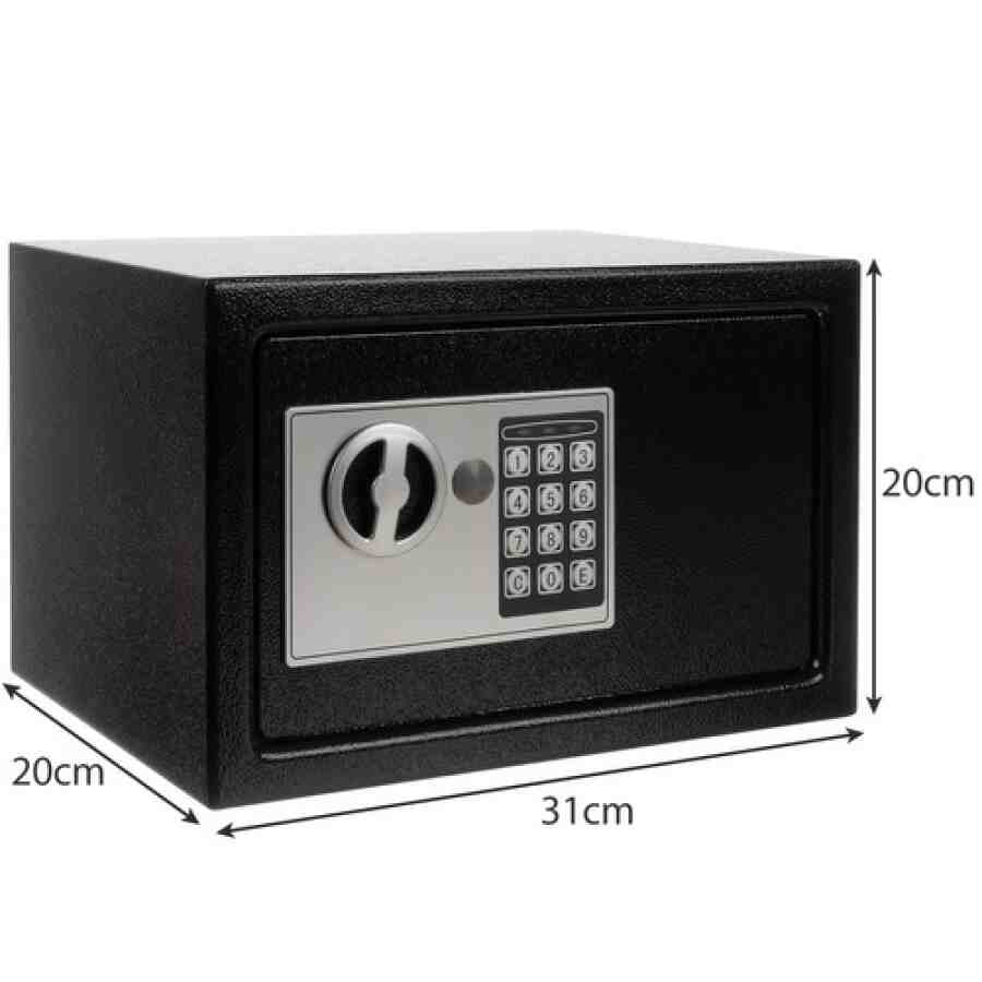 Seif Electronic Metalic cu Cifru Digital și Cheie, 20 x 31 x 20 cm, Negru