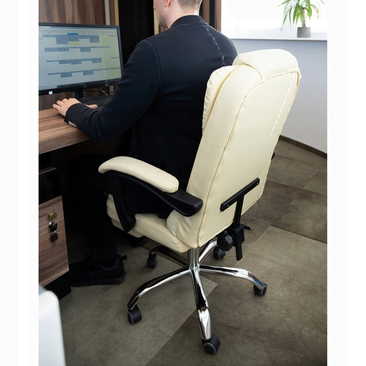 Scaun de Birou Directorial Ergonomic cu Suport pentru Picioare și Suport Lombar, Crem - MAXY