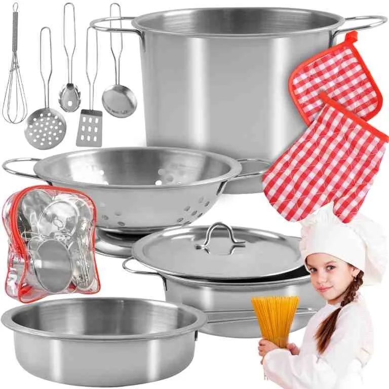 Set Bucătărie Copii din Metal, 13 Piese, cu Rucsac pentru Depozitare - MAXY