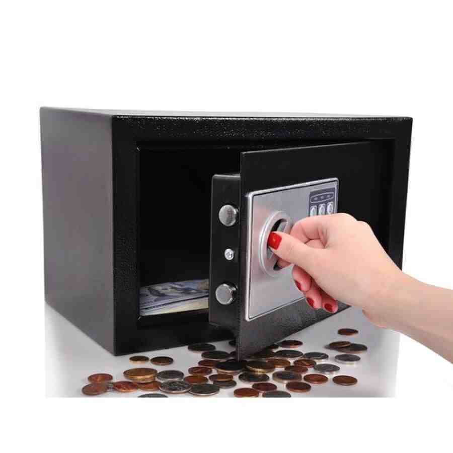 Seif Electronic Metalic cu Cifru Digital și Cheie, 20 x 31 x 20 cm, Negru