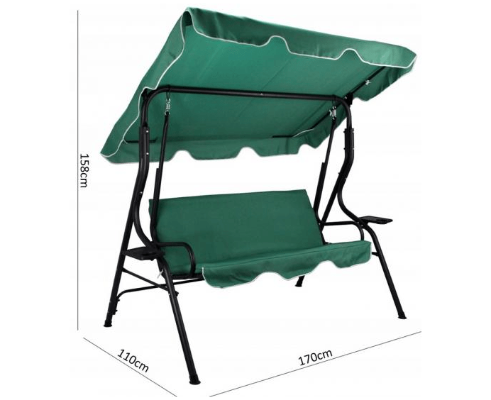 Balansoar gradina, 3 persoane, structura metal, 170 x 110 x 153 cm, verde - MAXY