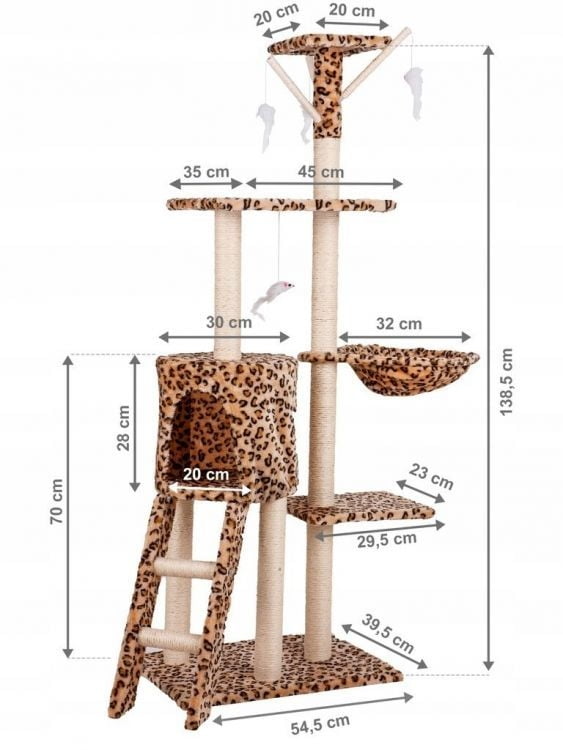 Ansamblu de Joacă pentru Pisici cu 5 Nivele, Model Leopard 138 cm