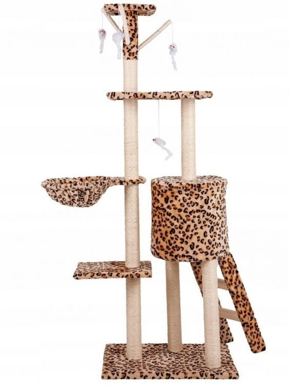 Ansamblu de Joacă pentru Pisici cu 5 Nivele, Model Leopard 138 cm