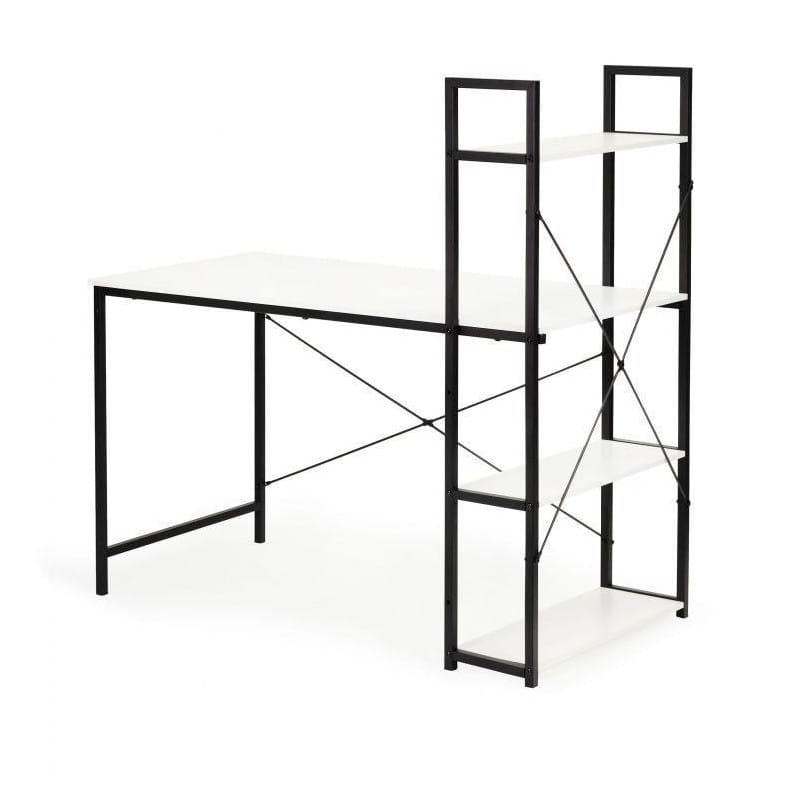 Birou Modern cu 4 Rafturi Laterale, Alb, Structură Lemn și Metal, 120 x 60 cm - MAXY