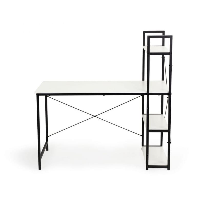 Birou Modern cu 4 Rafturi Laterale, Alb, Structură Lemn și Metal, 120 x 60 cm - MAXY