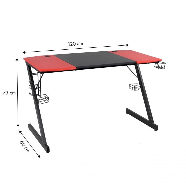 Birou de gaming, rosu/negru, 120x60x73 cm - MAXY