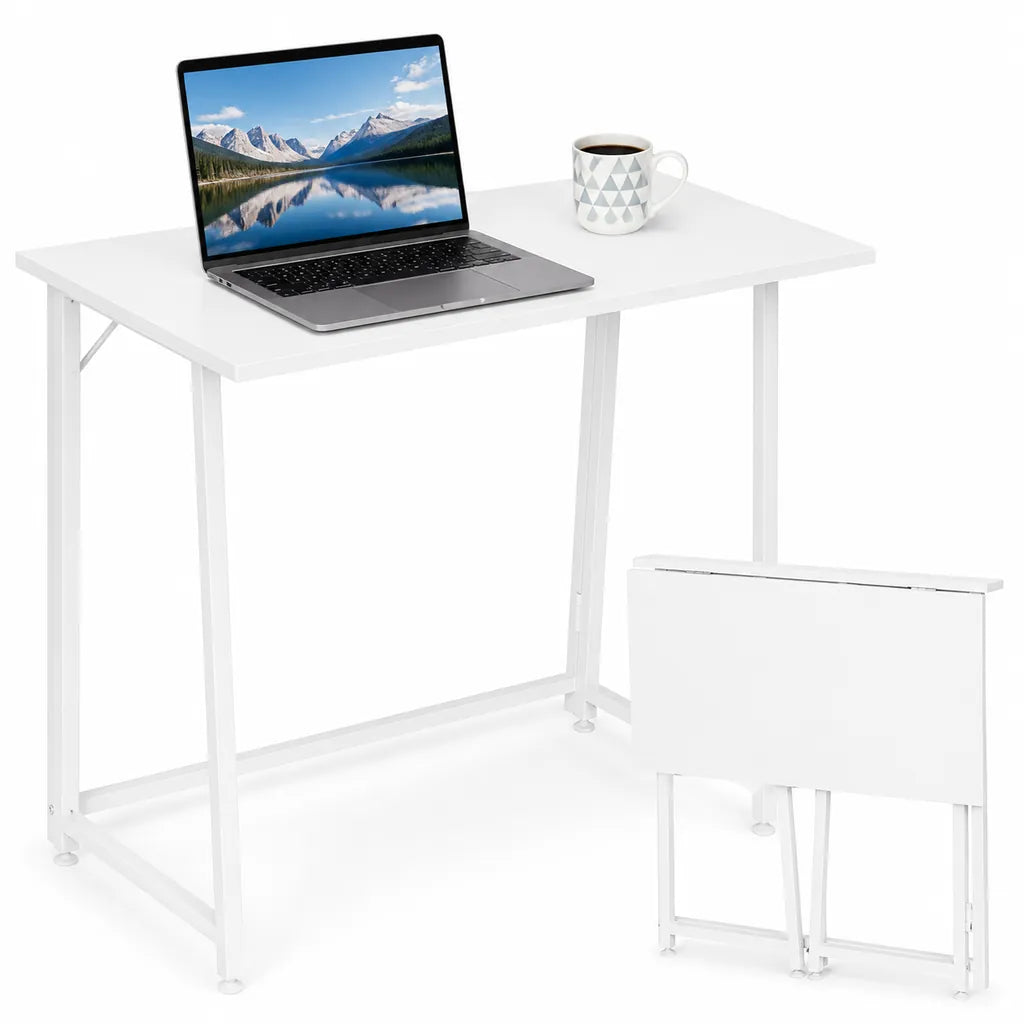 Birou Pliabil pentru Laptop 80 x 45 x 76 cm, Culoare Alb - MAXY
