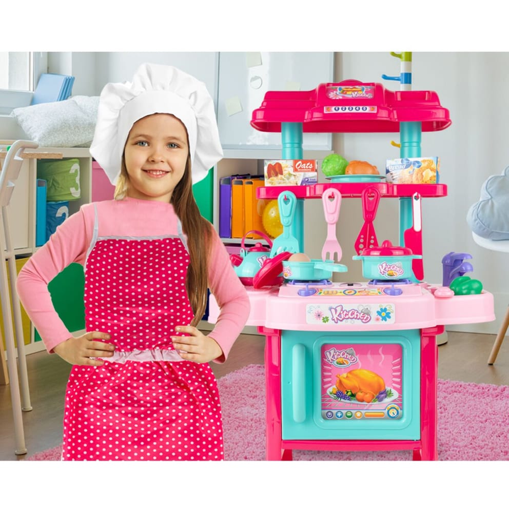 Set Bucatarie Pentru Copii Cu Sunete Si Lumini, 31 Piese, Roz-Turcoaz - MAXY