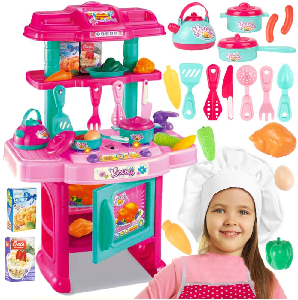 Set Bucatarie Pentru Copii Cu Sunete Si Lumini, 31 Piese, Roz-Turcoaz - MAXY