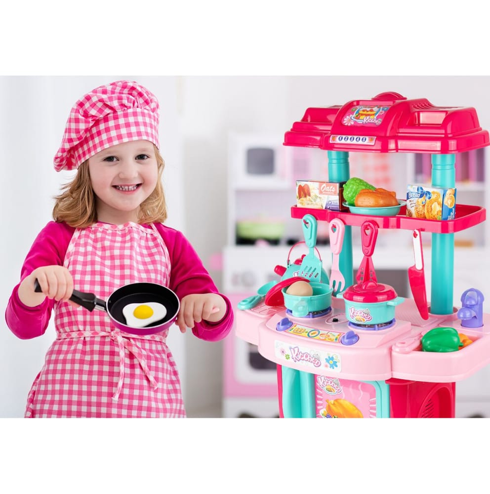 Set Bucatarie Pentru Copii Cu Sunete Si Lumini, 31 Piese, Roz-Turcoaz - MAXY