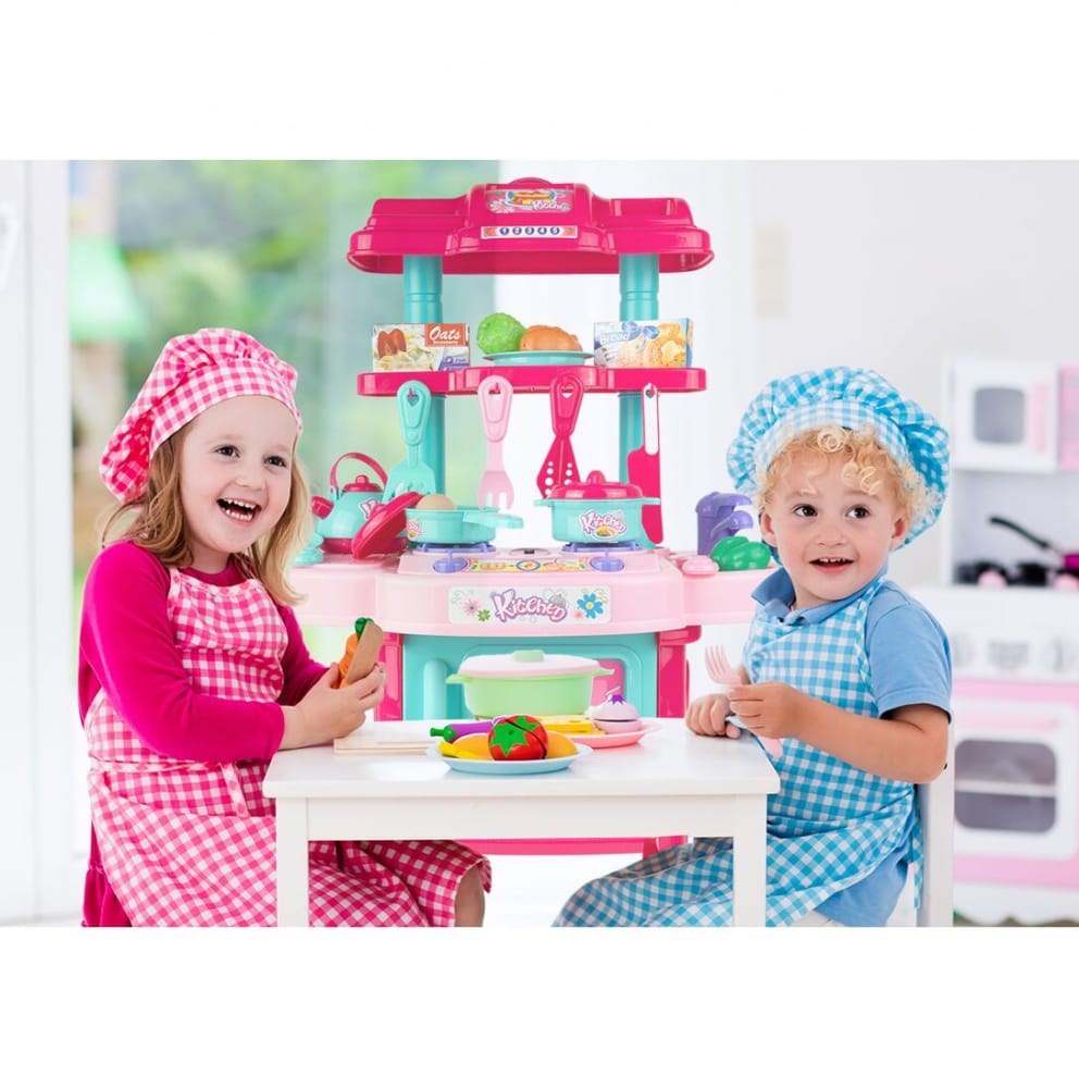 Set Bucatarie Pentru Copii Cu Sunete Si Lumini, 31 Piese, Roz-Turcoaz - MAXY