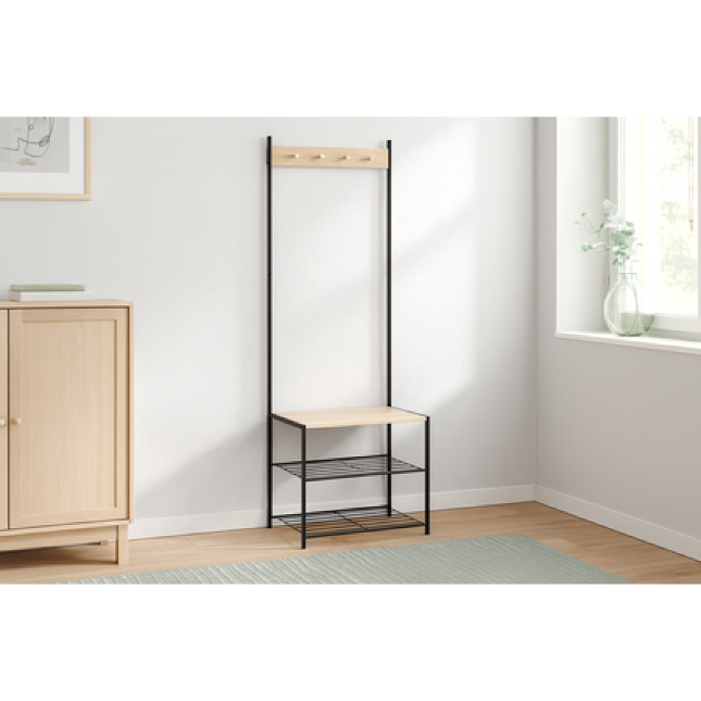 Cuier cu 3 Rafturi pentru Pantofi, Suport pentru Haine și Accesorii, 60x40x175cm - MAXY