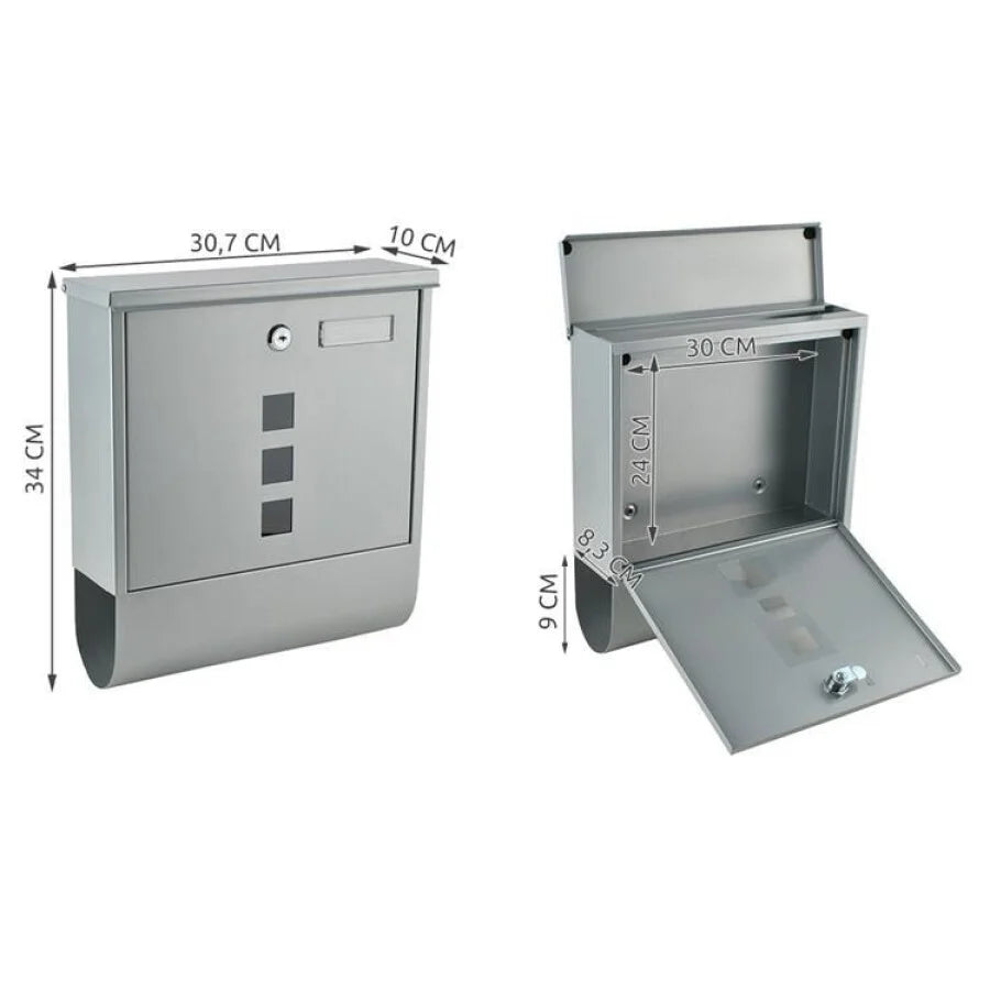 Căsuță Poștală Argintie Cu 2 Chei, Suport Pentru Ziare, 34 x 10 x 30,7 cm