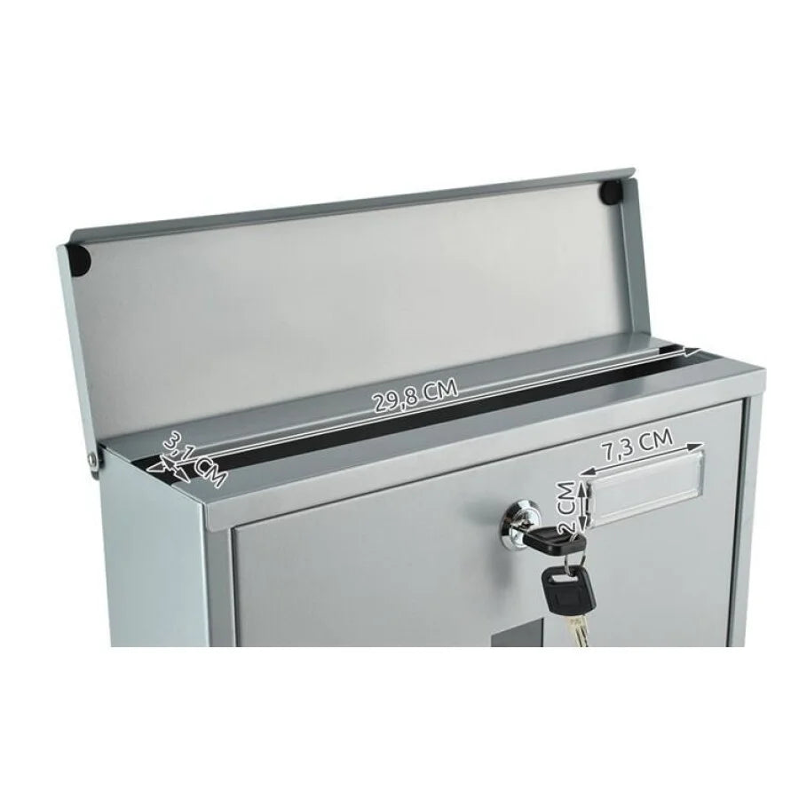Căsuță Poștală Argintie Cu 2 Chei, Suport Pentru Ziare, 34 x 10 x 30,7 cm