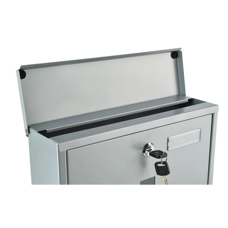 Căsuță Poștală Argintie Cu 2 Chei, Suport Pentru Ziare, 34 x 10 x 30,7 cm