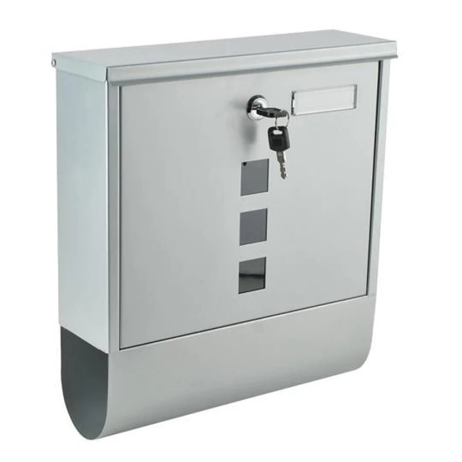 Căsuță Poștală Argintie Cu 2 Chei, Suport Pentru Ziare, 34 x 10 x 30,7 cm