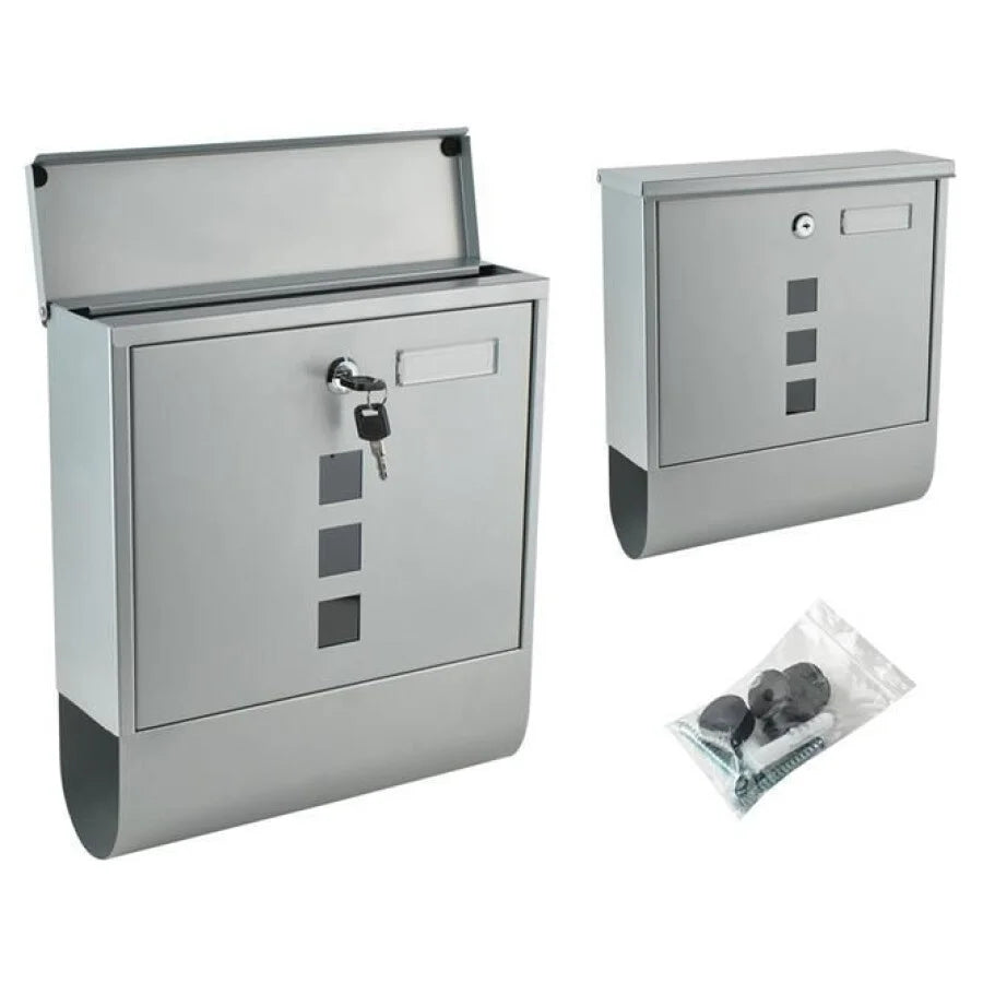 Căsuță Poștală Argintie Cu 2 Chei, Suport Pentru Ziare, 34 x 10 x 30,7 cm