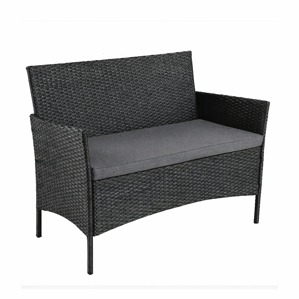 Set Masa De Gradina din Ratan, 1 Masa, 1 Canapea, 2 Fotolii, Culoare Negru - MAXY